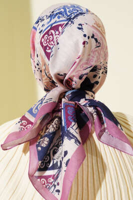 Karışık Motifli Desenli Eşarp Gül Kurusu - Başörtüsü