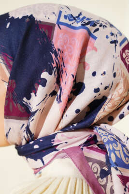 Karışık Motifli Desenli Eşarp Gül Kurusu - Başörtüsü