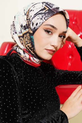 Karışık Motifli Desenli Eşarp Kırmızı - Başörtüsü