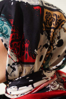 Karışık Motifli Desenli Eşarp Kırmızı - Başörtüsü