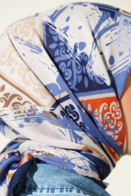 Karışık Motifli Desenli Eşarp Lacivert - Başörtüsü