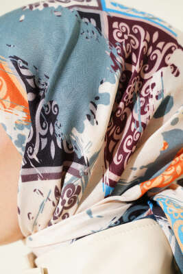 Karışık Motifli Desenli Eşarp Petrol Mavisi - Başörtüsü