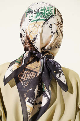 Karışık Motifli Desenli Eşarp Siyah - Başörtüsü