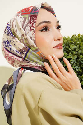 Karışık Motifli Desenli Eşarp Siyah Kahve 