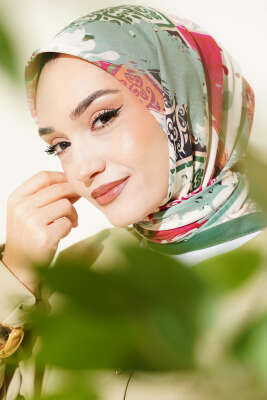 Karışık Motifli Desenli Eşarp Zümrüt - Başörtüsü