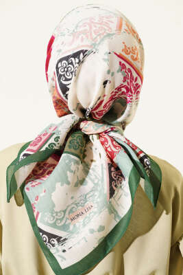 Karışık Motifli Desenli Eşarp Zümrüt - Başörtüsü