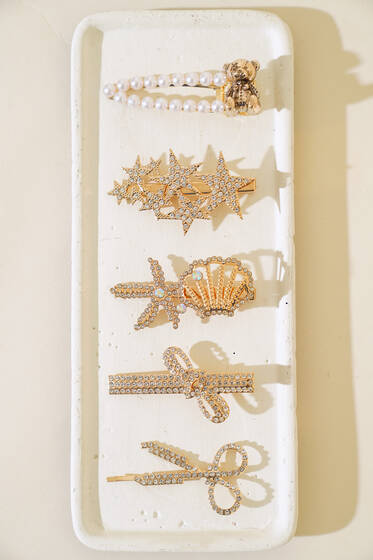 Karışık Taşlı 5′li Toka Set Gold - Toka