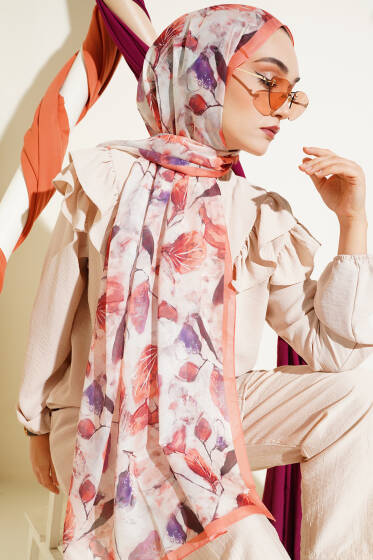 Karışık Yaprak Desenli Şal Yavru Ağzı - Başörtüsü