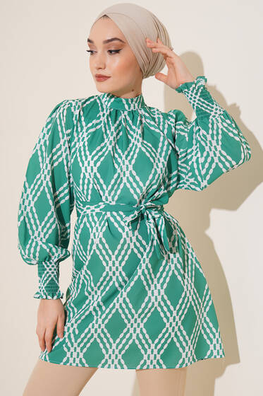 Karma Desen Balon Kol Kuşaklı Tunik Benetton - Tunik