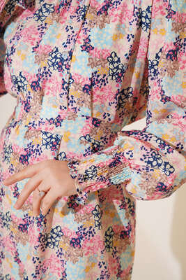 Karma Desen Balon Kol Kuşaklı Tunik Pembe - Tunik