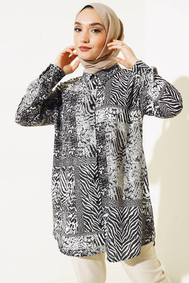 Karma Desenler Gömlek Siyah - Gömlek