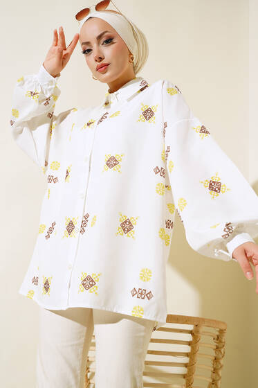 Karma Desenli Oversize Gömlek Çağla Yeşili - Gömlek