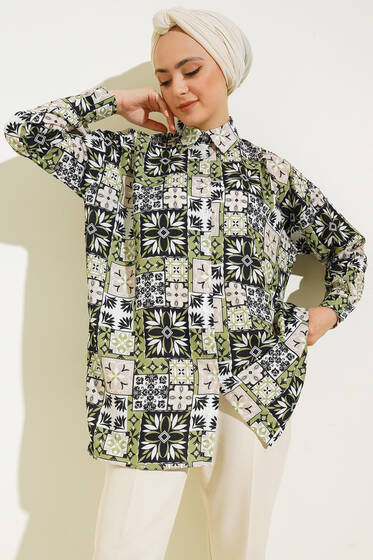 Karma Dijital Baskılı Gömlek Çağla Yeşili - ÇOK SATANLAR