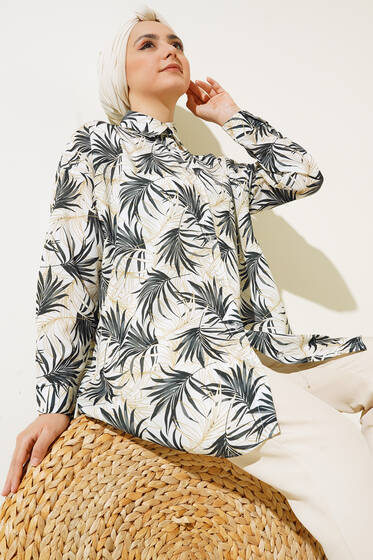 Karma Dijital Baskılı Gömlek Füme - Gömlek