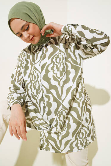 Karma Dijital Baskılı Gömlek Haki - Gömlek