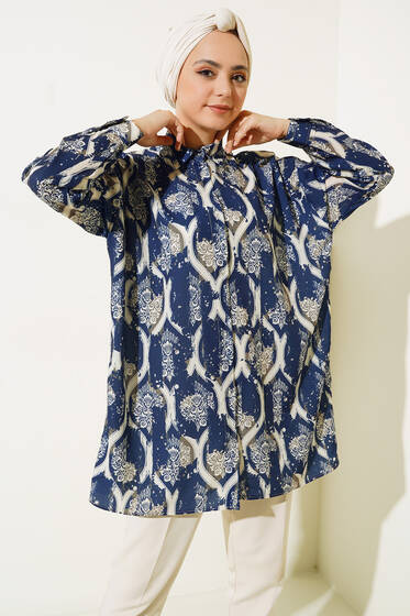 Karma Dijital Baskılı Gömlek Lacivert - Gömlek