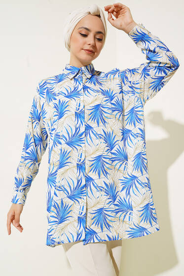 Karma Dijital Baskılı Gömlek Saks - ÇOK SATANLAR