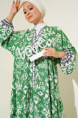 Karma Etnik Desenli Düğmeli Elbise Benetton - Thumbnail