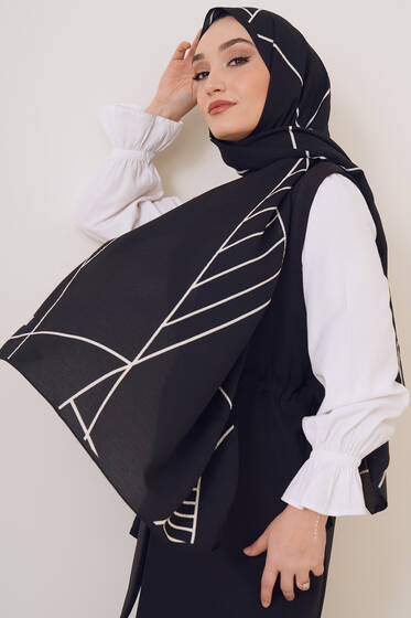 Karma Serisi Mio Şal Asimetrik Desen - Black&White