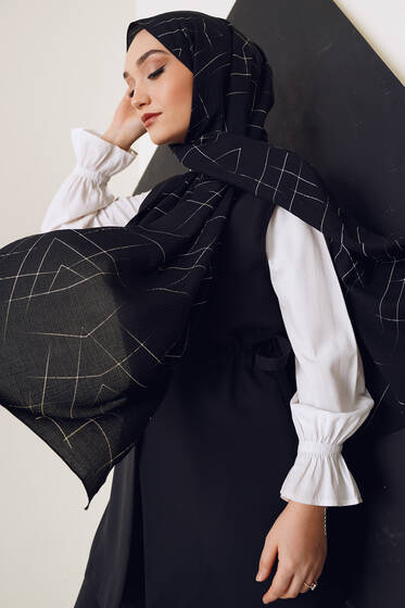 Karma Serisi Mio Şal Çizgi Desenli - Black&White