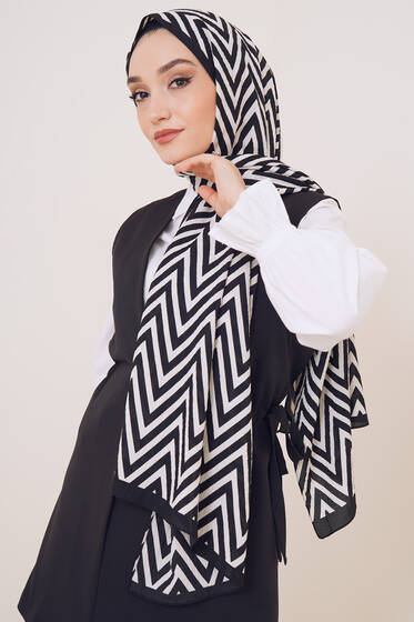 Karma Serisi Mio Şal Geometri Desen - Black&White