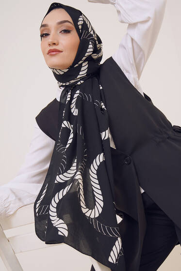 Karma Serisi Mio Şal Halat Desen - Black&White