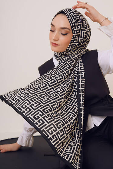 Karma Serisi Mio Şal Labirent Desen - Black&White