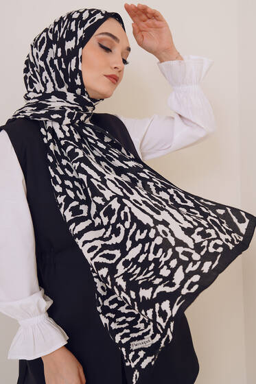 Karma Serisi Mio Şal Leopar Desen - Black&White