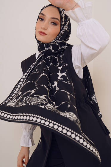 Karma Serisi Mio Şal Mermer Desen - Black&White