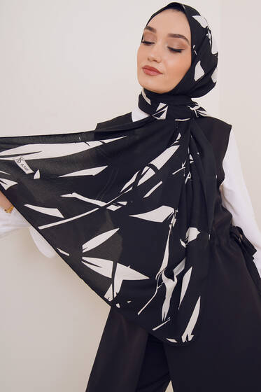 Karma Serisi Mio Şal Yaprak Desen - Black&White