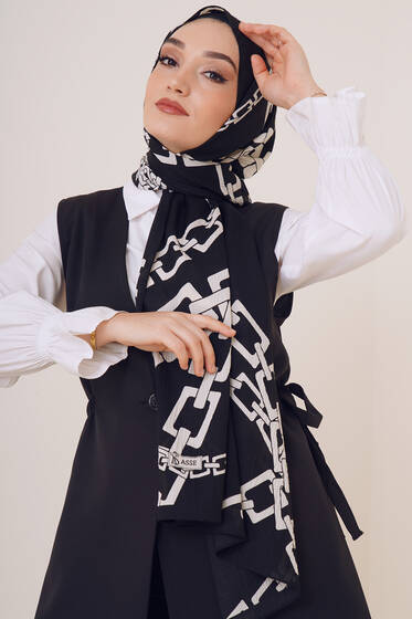 Karma Serisi Mio Şal Zincir Desen - Black&White