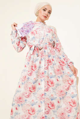 Karmaşık Çiçek Desenli Elbise Mavi - Tesettür Elbise
