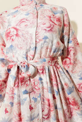 Karmaşık Çiçek Desenli Elbise Mavi - Tesettür Elbise