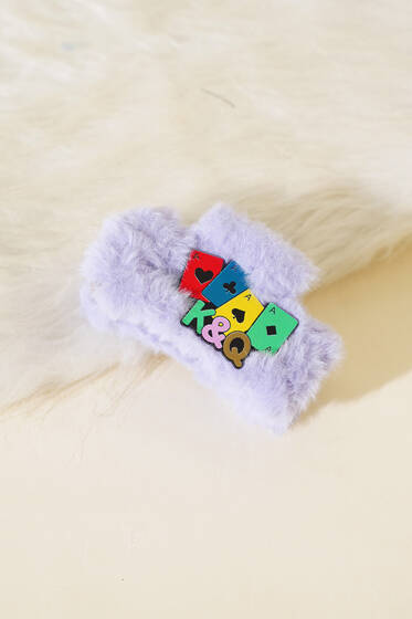 Kart Sembollü Peluş Mandal Toka Lila - Toka