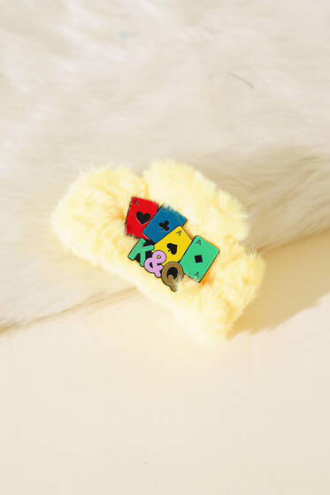 Kart Sembollü Peluş Mandal Toka Sarı - Toka