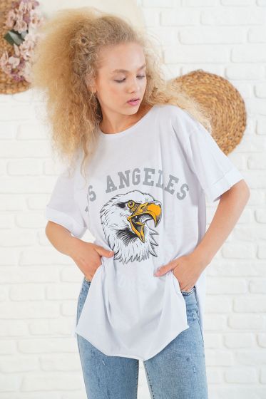 Kartal Baskılı Beyaz Tişört - Baskılı T-shirt