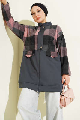 Kaşe Garnili Fermuarlı Hırka Füme - NESSİA