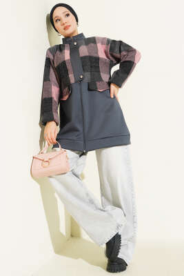 Kaşe Garnili Fermuarlı Hırka Füme - Hırka