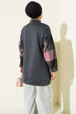 Kaşe Garnili Fermuarlı Hırka Füme - Hırka