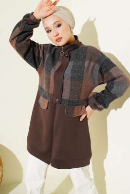 Kaşe Garnili Fermuarlı Hırka Kahve - NESSİA