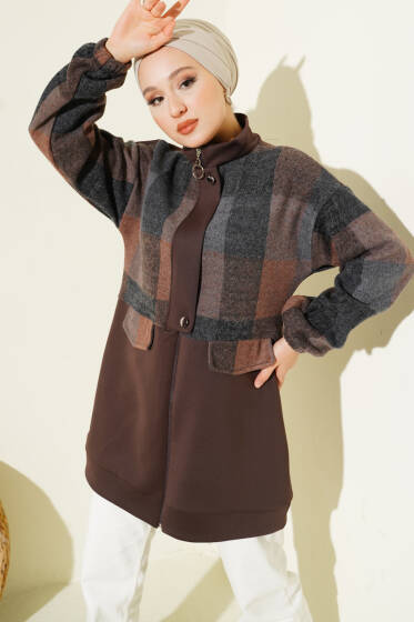 Kaşe Garnili Fermuarlı Hırka Kahve - Hırka