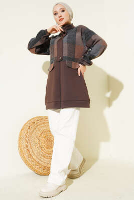 Kaşe Garnili Fermuarlı Hırka Kahve - Hırka