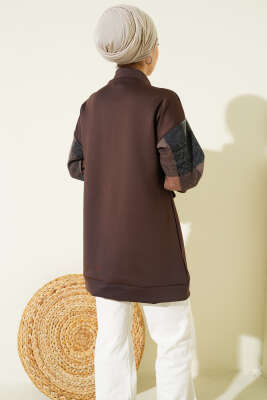 Kaşe Garnili Fermuarlı Hırka Kahve - Hırka