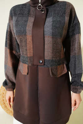 Kaşe Garnili Fermuarlı Hırka Kahve - Hırka