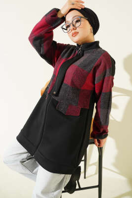 Kaşe Garnili Fermuarlı Hırka Siyah - NESSİA