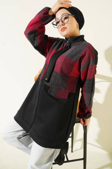 Kaşe Garnili Fermuarlı Hırka Siyah - Hırka