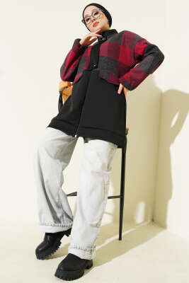 Kaşe Garnili Fermuarlı Hırka Siyah - Hırka