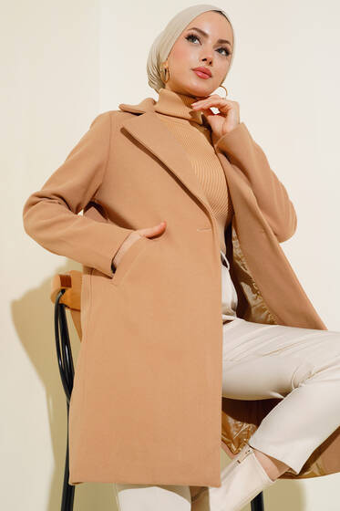 Kaşe Tek Düğmeli Kaban Latte - Kaban