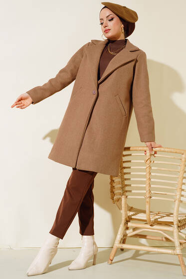 Kaşe Tek Düğmeli Kaban Vizon - Kaban