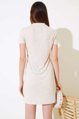 Kaşkorse Biyeli Elbise Bej - Kadın Giyim Modelleri